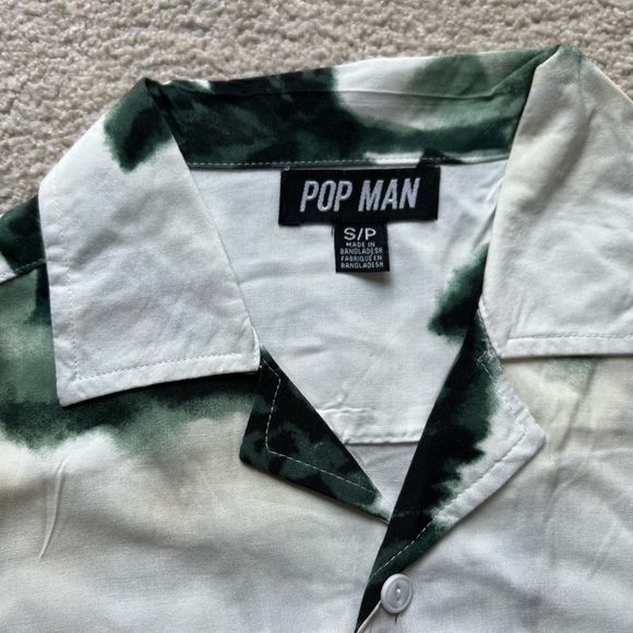 Pop Man Men's Short Sleeve Button Up Shirt Palm Tree Beach Print Green White S - Picture 5 of 13